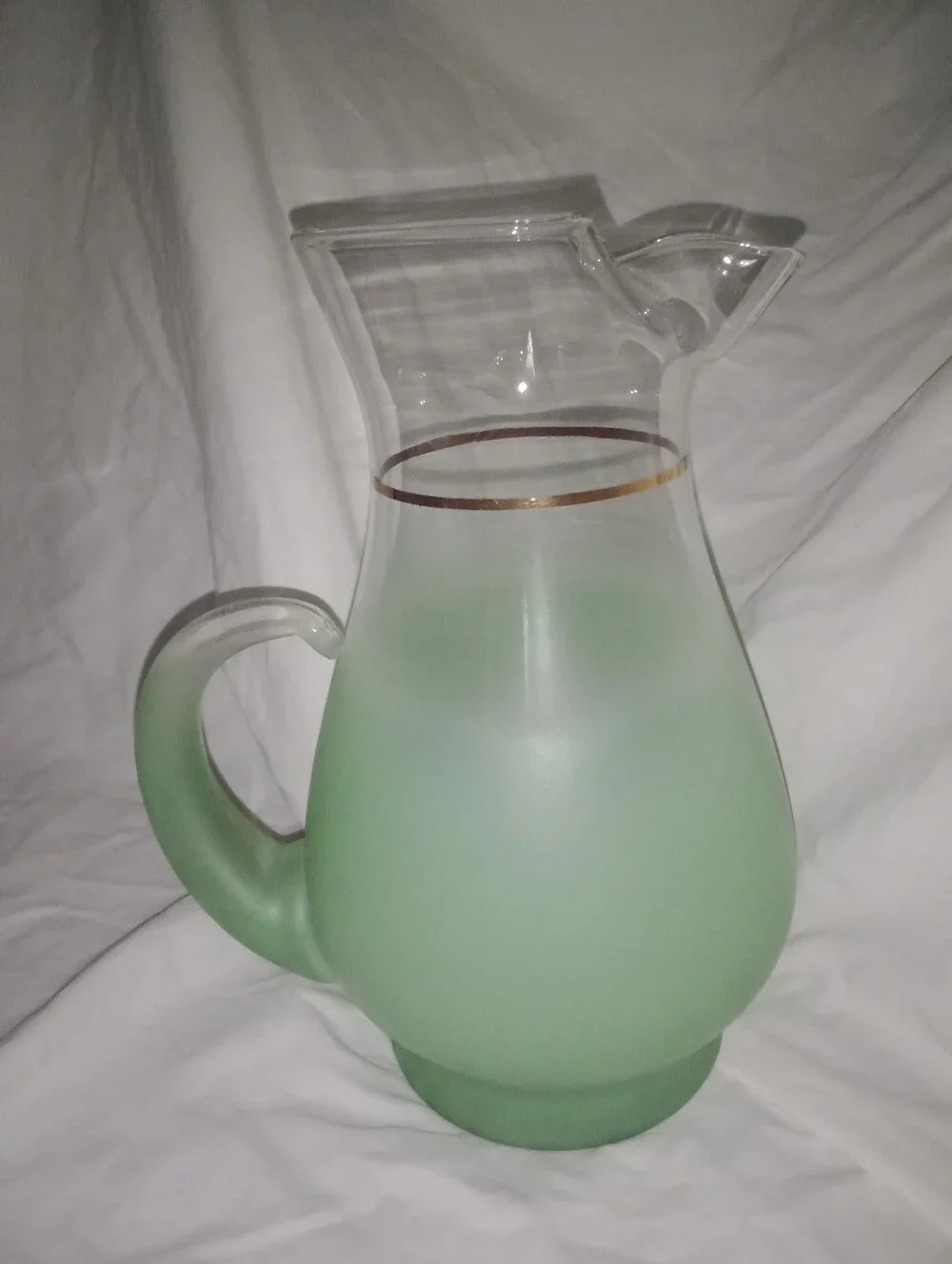 Vintage Blendo Seafoam Green Glass Pitcher 10 1/8